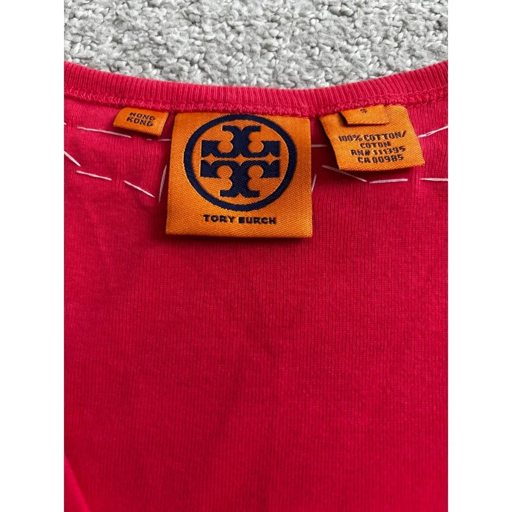Tory Burch Tank Top Small Red White Beaded Bib Embellished Cotton Sleeveless